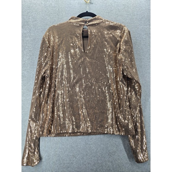 Cara Santana Nine West Womens‎ Top XL Bronze Sequin Mock Neck Long Sleeve Party - Picture 4 of 7